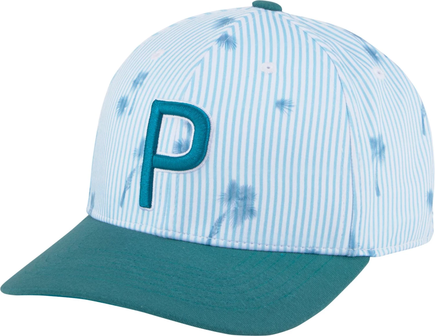 PUMA Men's Seersucker Palmetto 110 Snapback Golf Hat Bright White/ocean Depths 3 PUMA Men's Seersucker Palmetto 110 Snapback Golf Hat Bright White/ocean Depths