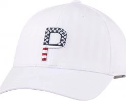 PUMA Pars And Stripes P Classic Adjustable Golf Hat For Men White